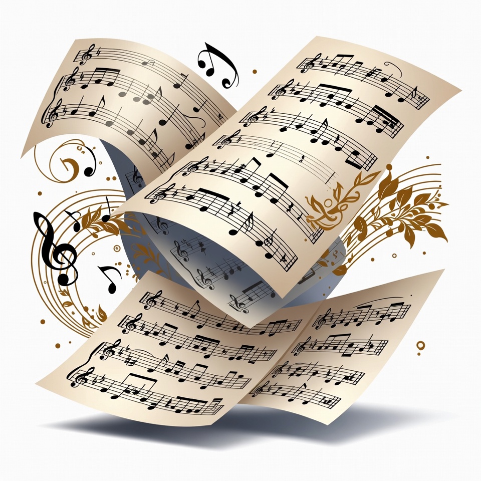 Flying Sheet Music Notes Illustration Flying Sheet Music Notes Illustration