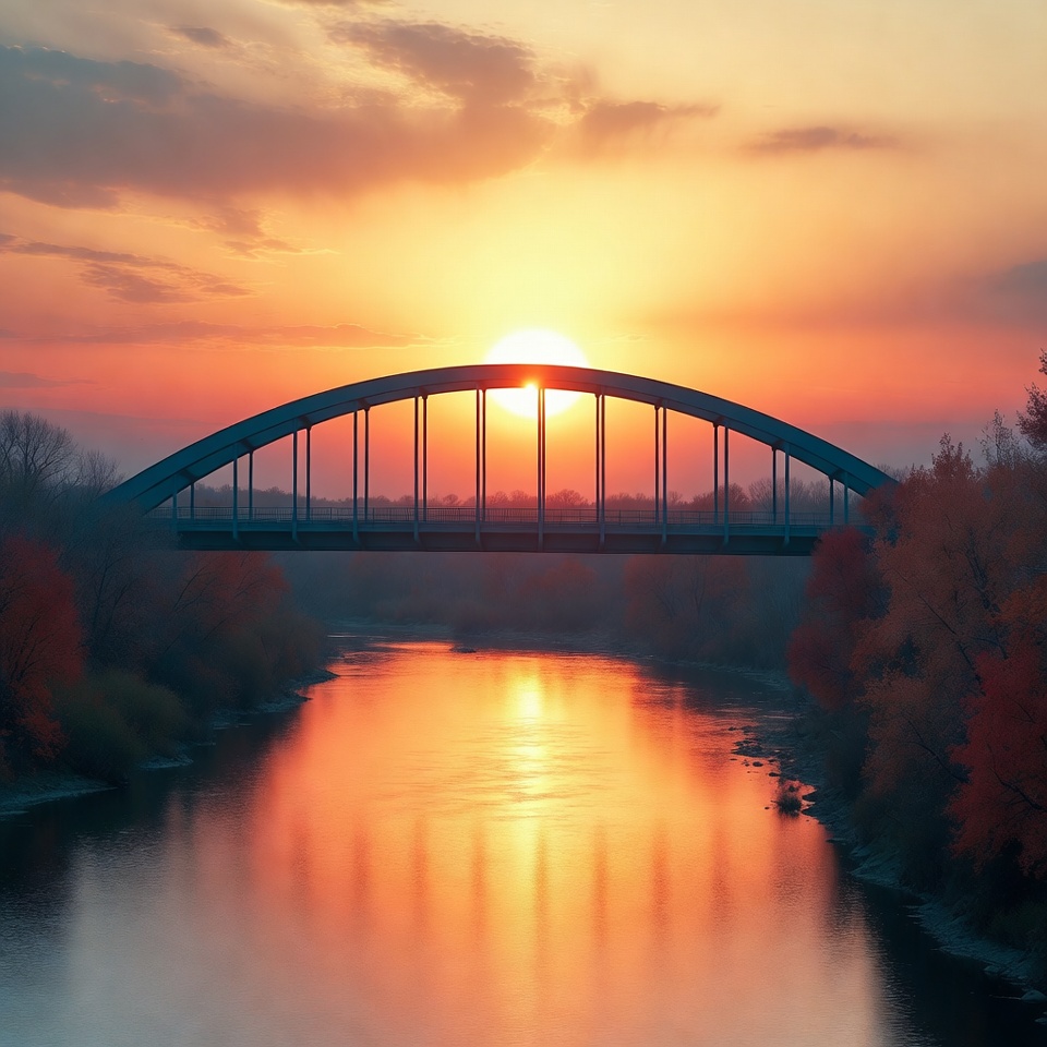 Arch Bridge Over River at Sunset Arch Bridge Over River at Sunset