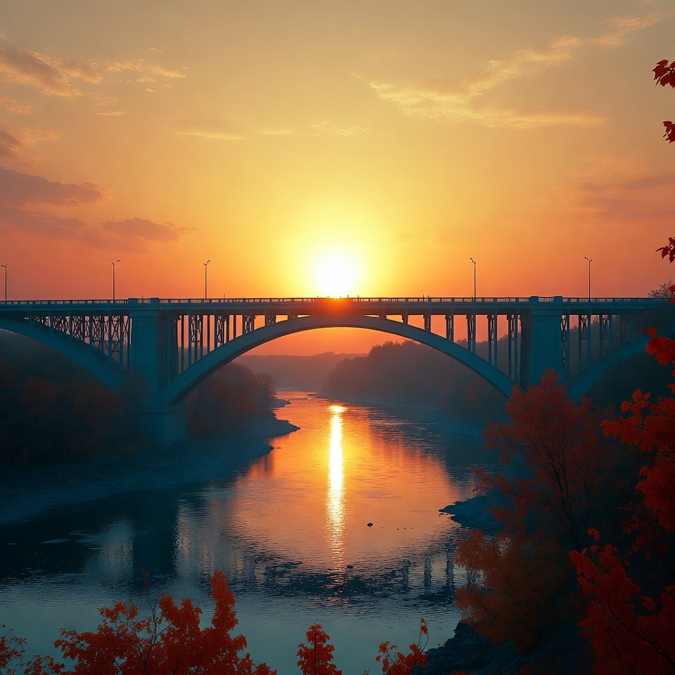 Arch Bridge at Sunset over River Arch Bridge at Sunset over River