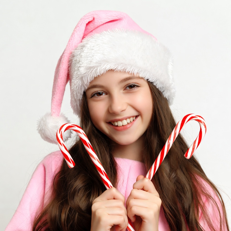 Girl holding candy canes in Santa hat Girl holding candy canes in Santa hat