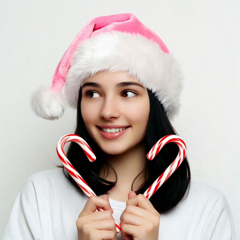 Girl holding candy canes in Santa hat Girl holding candy canes in Santa hat