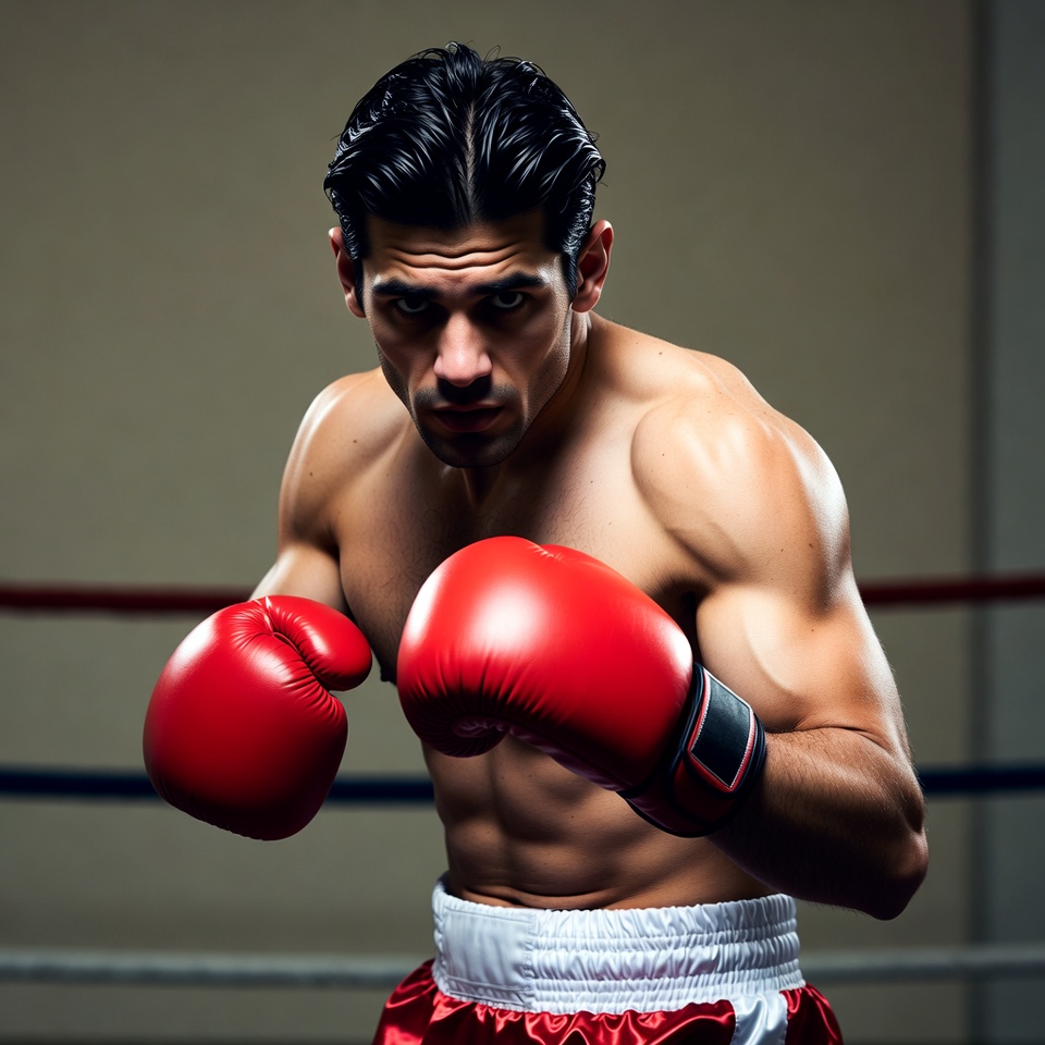 Latino boxer with red gloves Latino boxer with red gloves