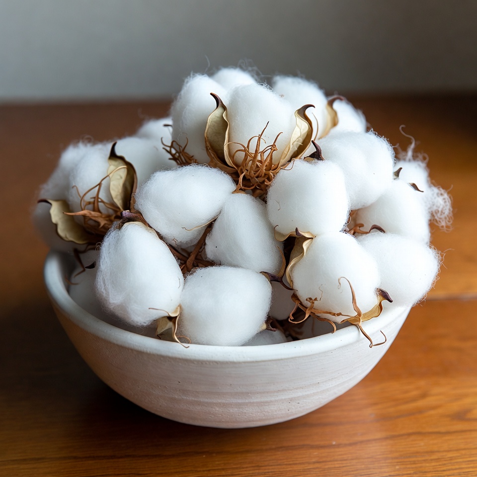 White cotton bolls in bowl White cotton bolls in bowl