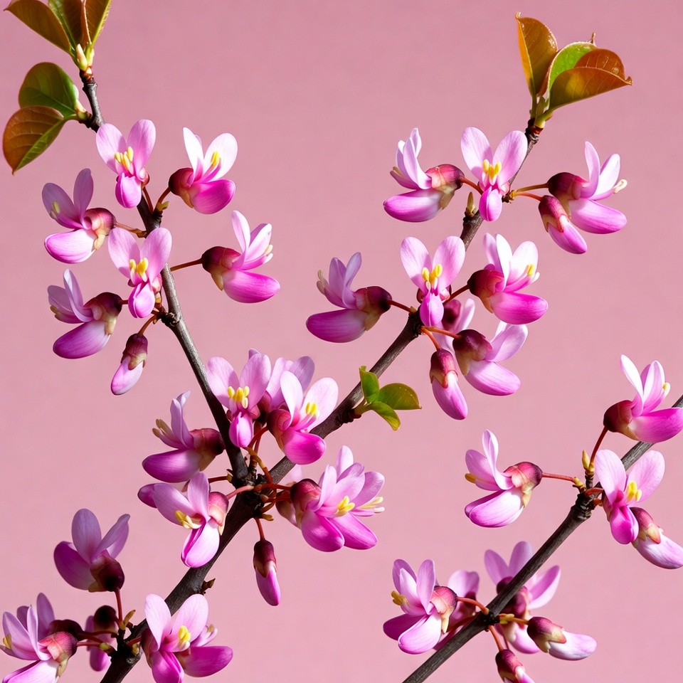 Pink Judas Tree Blossoms on Pink Background Pink Judas Tree Blossoms on Pink Background