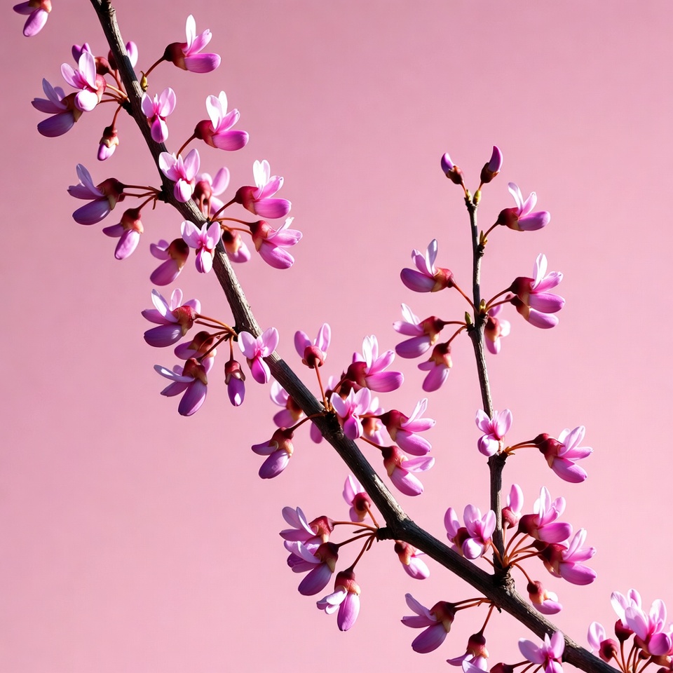 Pink Redbud Blossoms on Branch Pink Redbud Blossoms on Branch
