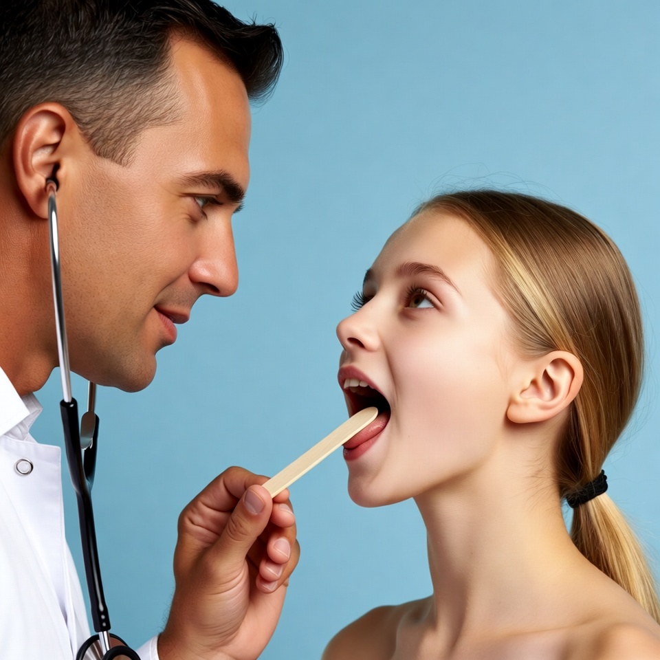 Doctor examining girl's throat Doctor examining girl's throat