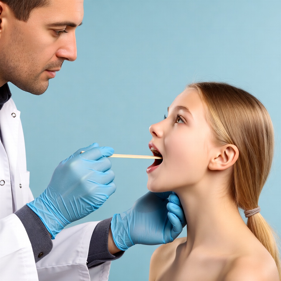 Doctor examining girl's throat Doctor examining girl's throat
