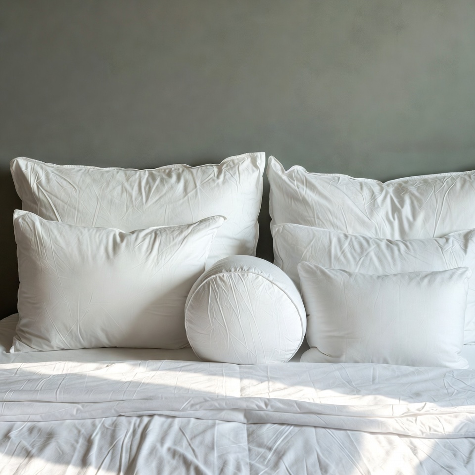 White pillows on gray bed White pillows on gray bed