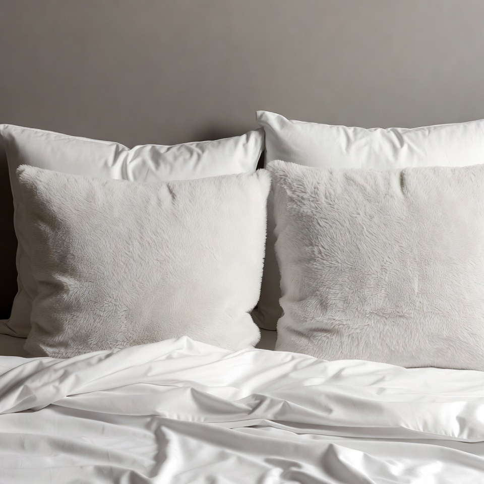 White fluffy pillows on bed White fluffy pillows on bed