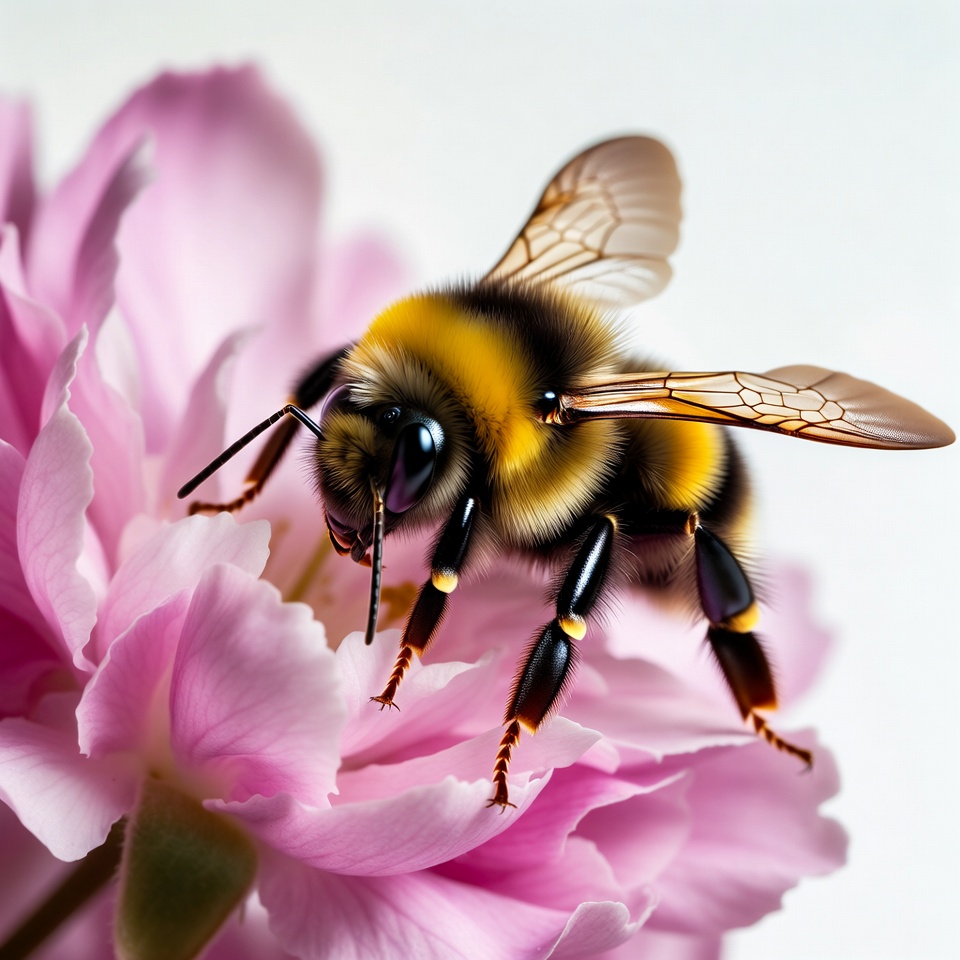 Bumblebee on pink peony flower Bumblebee on pink peony flower