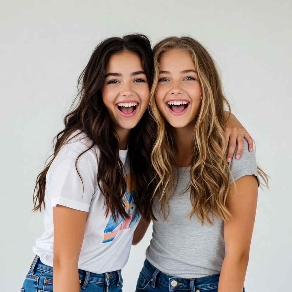 Two Smiling Teenage Girls Hugging Two Smiling Teenage Girls Hugging