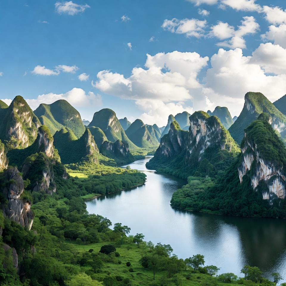 Karst Mountains and River Landscape Karst Mountains and River Landscape