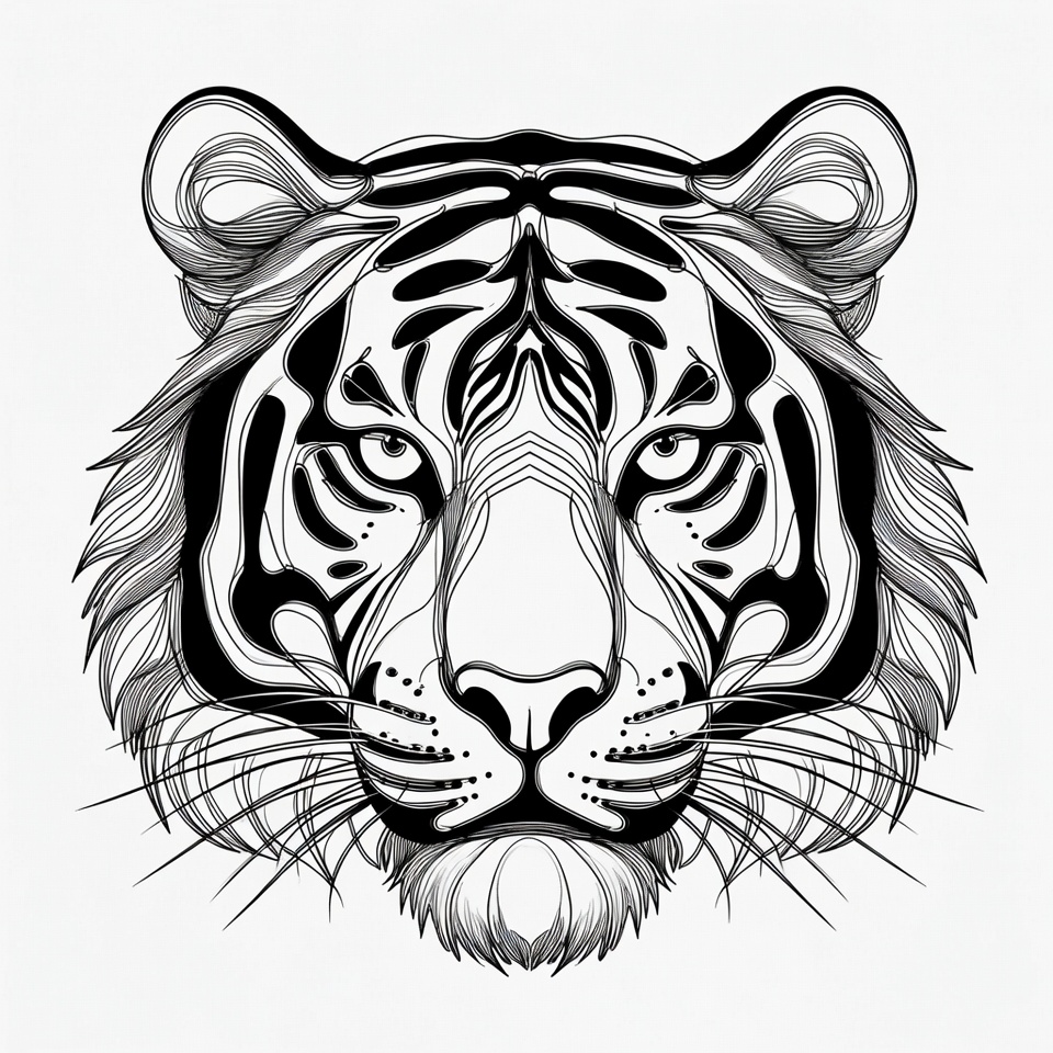 Black and White Tiger Head Illustration Black and White Tiger Head Illustration