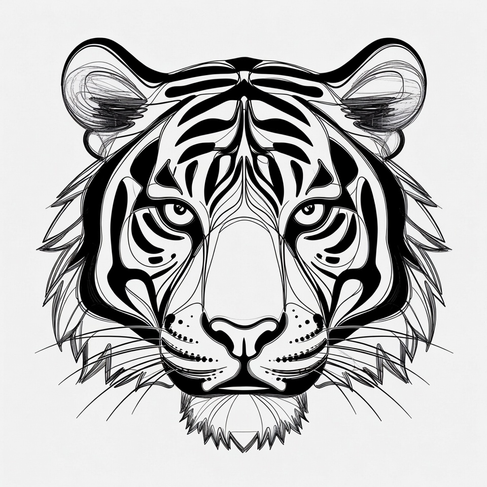 Black and White Tiger Head Illustration Black and White Tiger Head Illustration