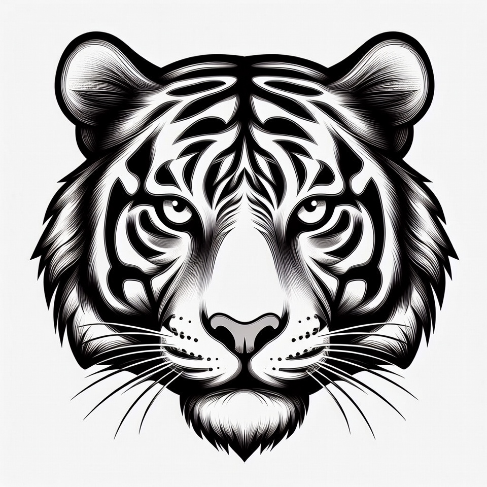 Black and White Tiger Head Illustration Black and White Tiger Head Illustration