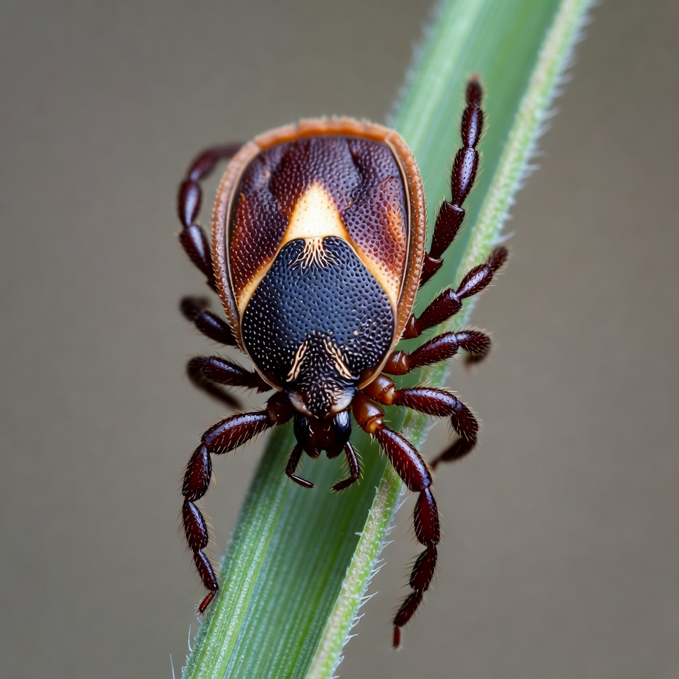 Brown tick on grass blade Brown tick on grass blade