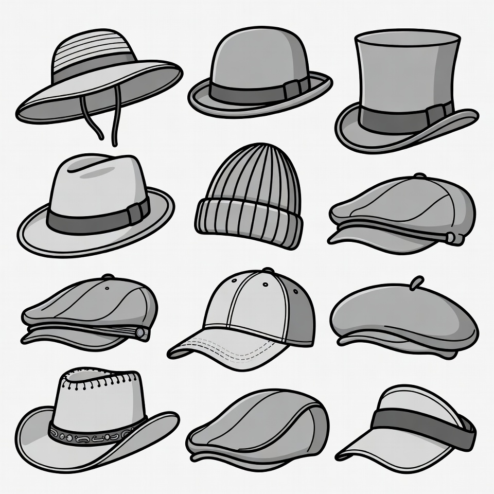 Variety of Sketch Hats Illustration Variety of Sketch Hats Illustration