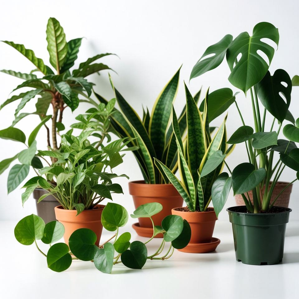Variety of houseplants in pots Variety of houseplants in pots