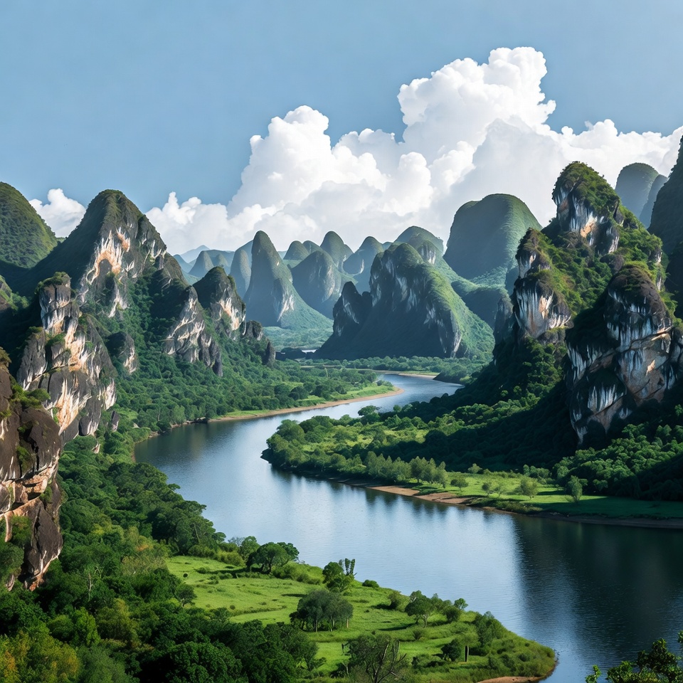 Winding River Through Karst Mountains Winding River Through Karst Mountains