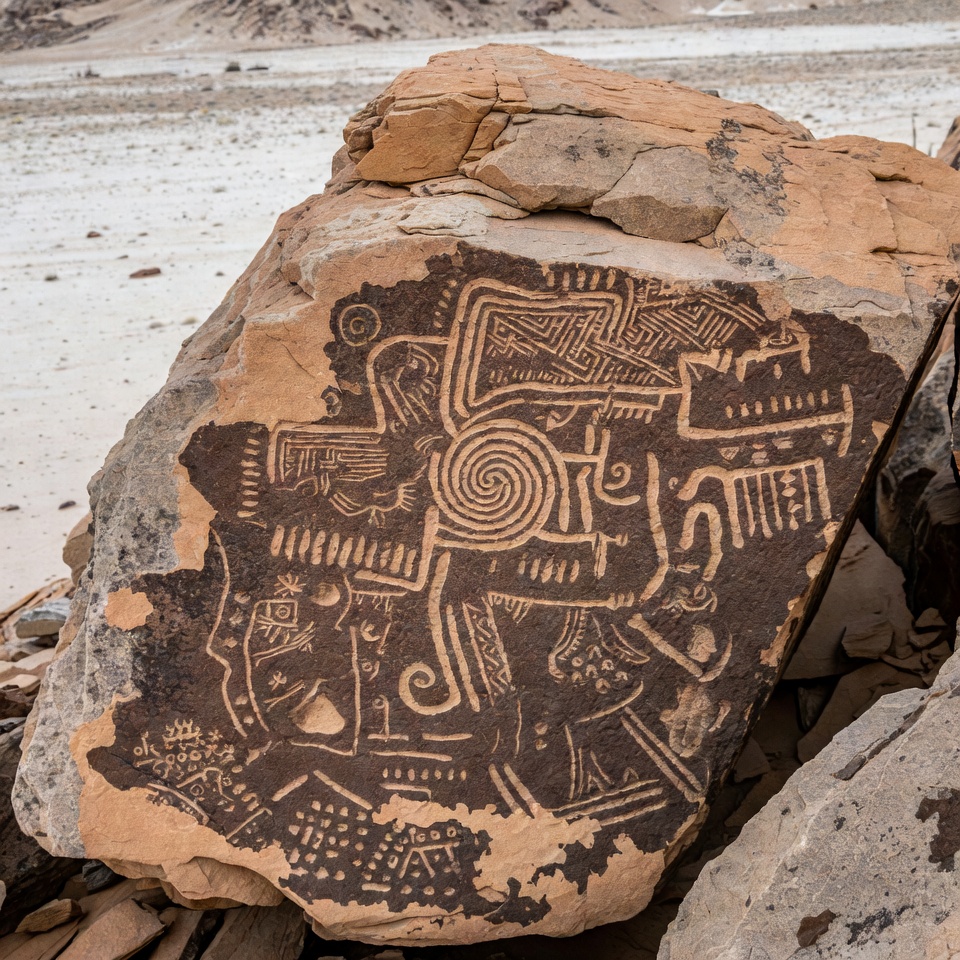 Petroglyph Rock in Desert Landscape Petroglyph Rock in Desert Landscape