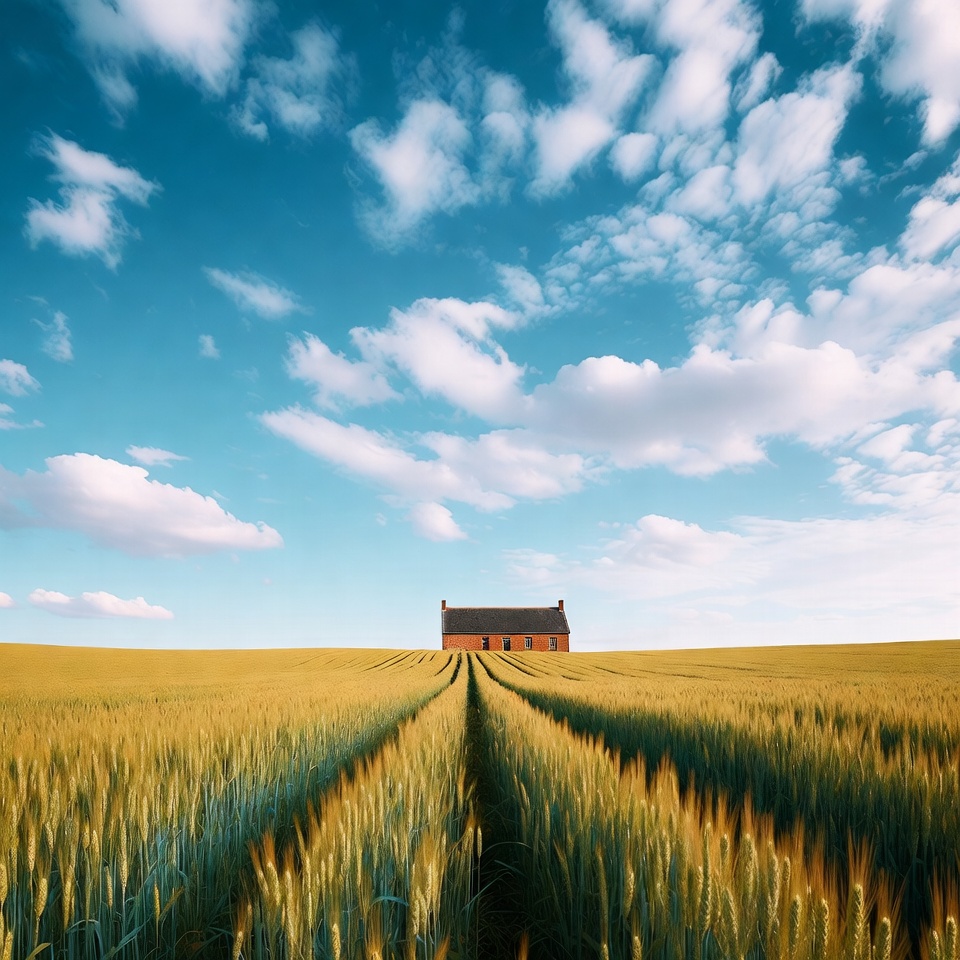 Red House in Golden Wheat Field Red House in Golden Wheat Field