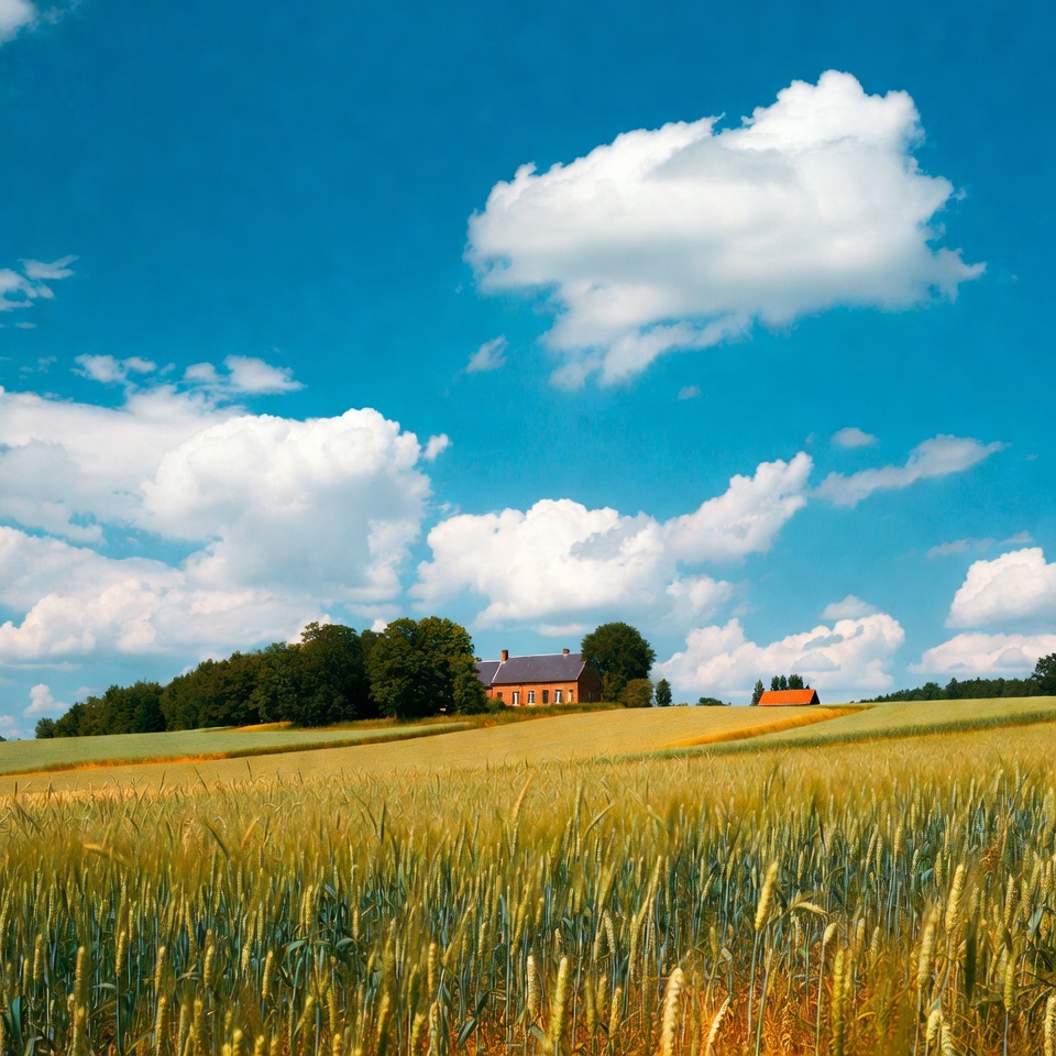 Red House in Golden Wheat Fields Red House in Golden Wheat Fields