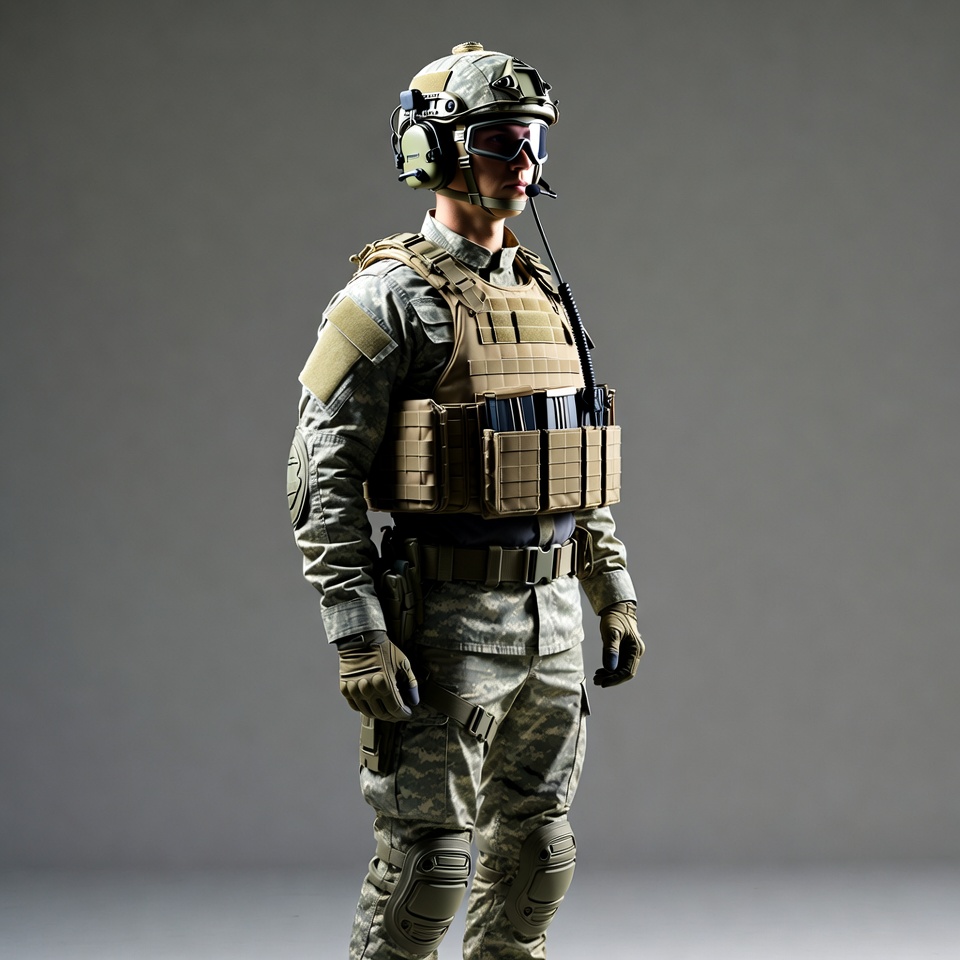 Soldier in tactical gear standing Soldier in tactical gear standing