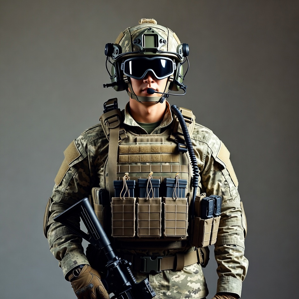 Soldier in tactical gear holding rifle Soldier in tactical gear holding rifle