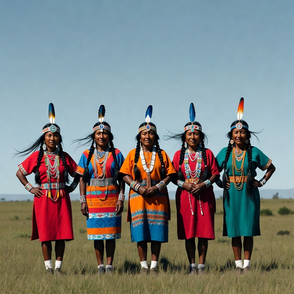 Five Indigenous Women in Traditional Dresses Five Indigenous Women in Traditional Dresses