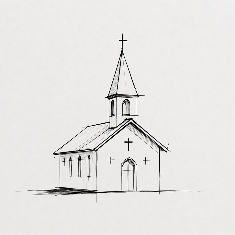 Line drawing of small church Line drawing of small church