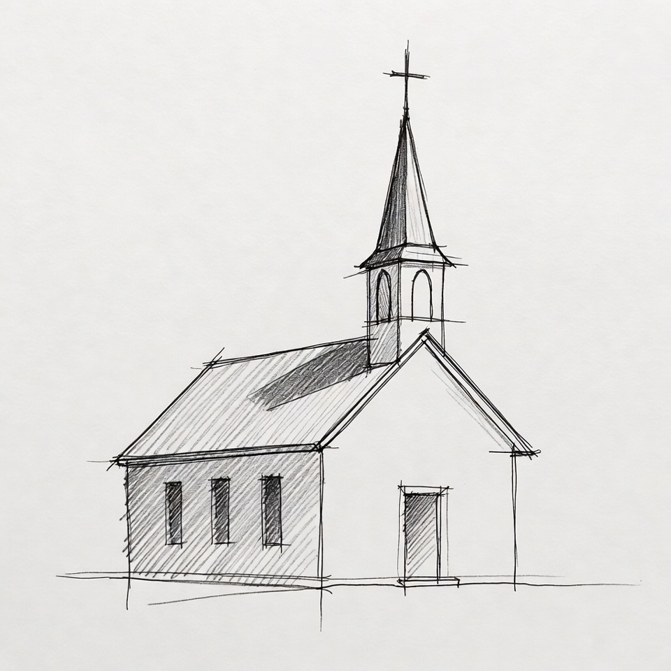 Sketch of church with steeple Sketch of church with steeple