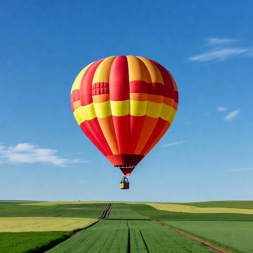 Colorful hot air balloon over fields Colorful hot air balloon over fields