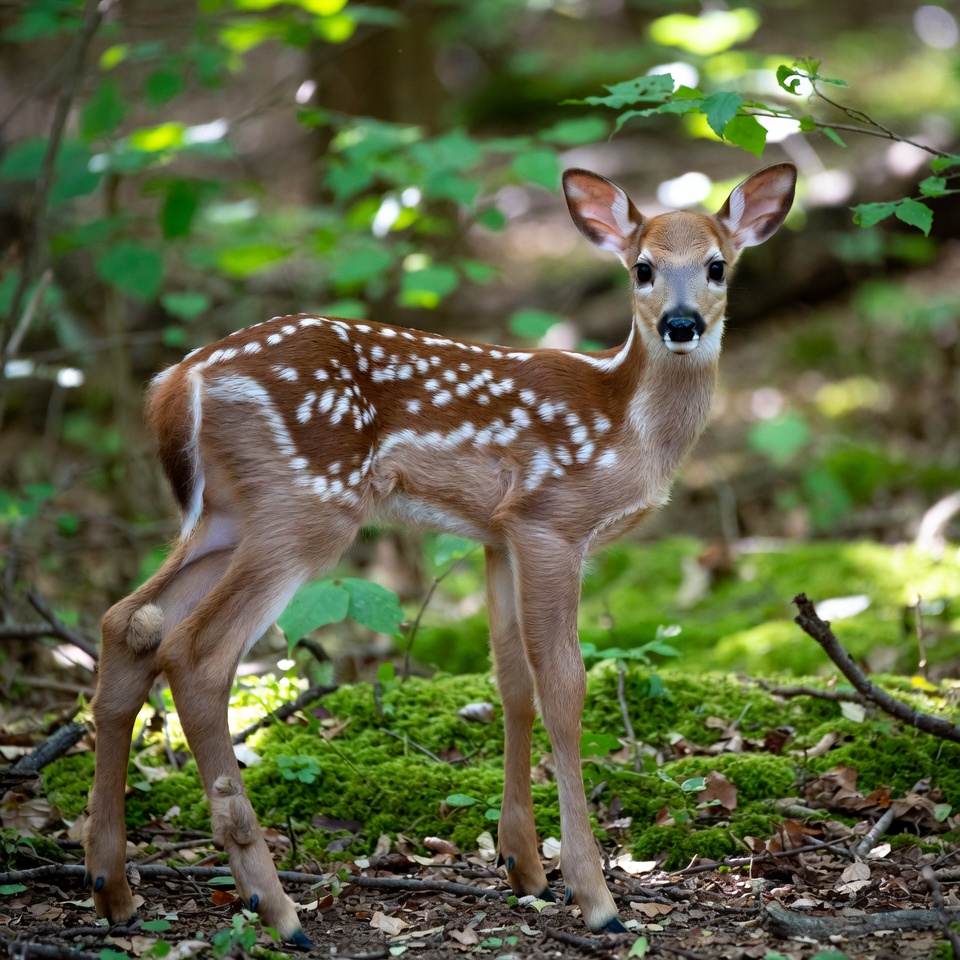 Baby fawn in green forest Baby fawn in green forest