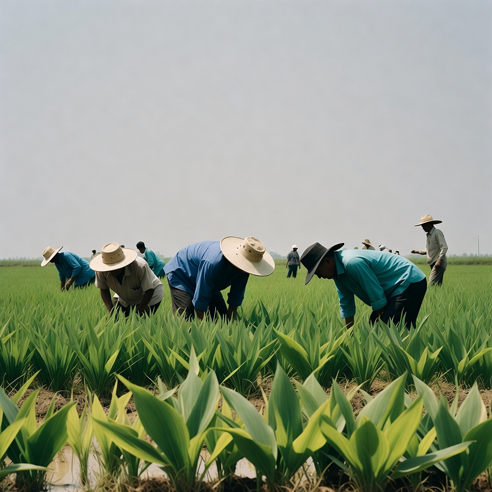 Asian farmers working rice field Asian farmers working rice field