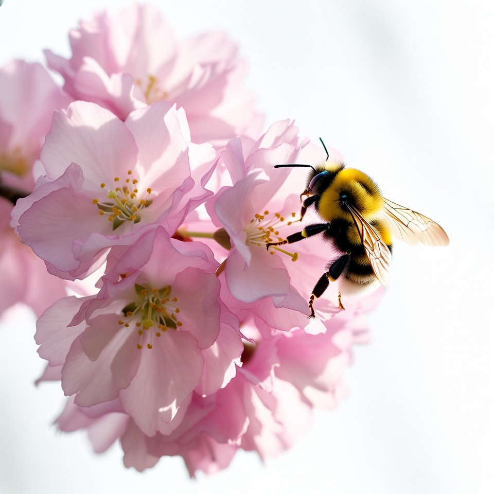 Bumblebee Pollinating Pink Cherry Blossoms Bumblebee Pollinating Pink Cherry Blossoms