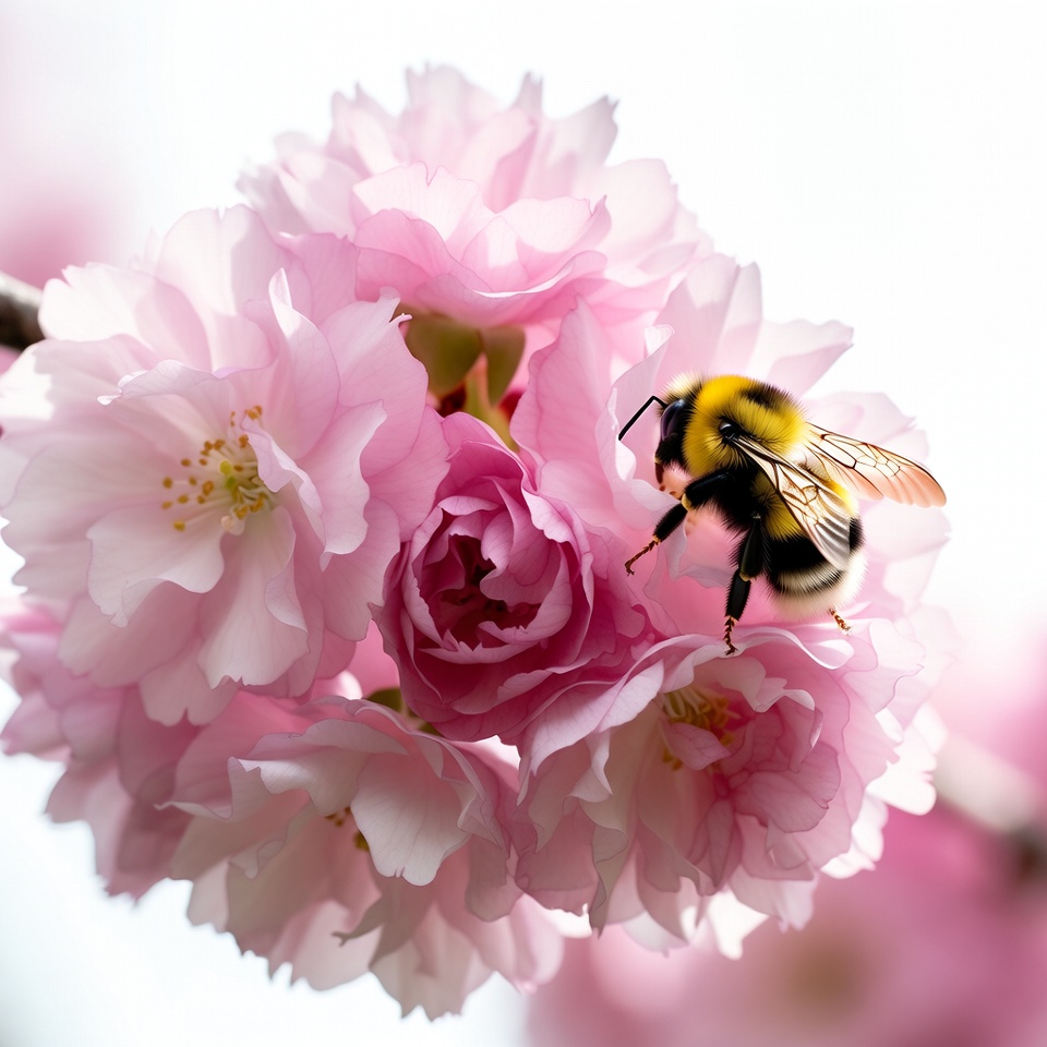 Bumblebee on pink cherry blossoms Bumblebee on pink cherry blossoms
