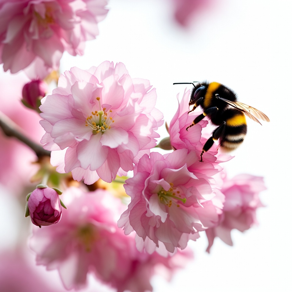 Bumblebee on pink cherry blossoms Bumblebee on pink cherry blossoms