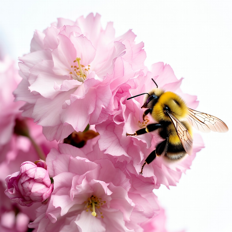 Bumblebee on pink cherry blossoms Bumblebee on pink cherry blossoms