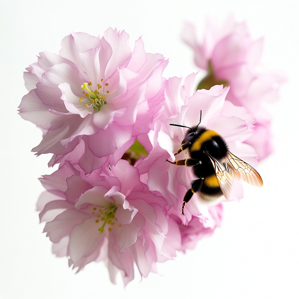 Bumblebee on pink cherry blossoms Bumblebee on pink cherry blossoms
