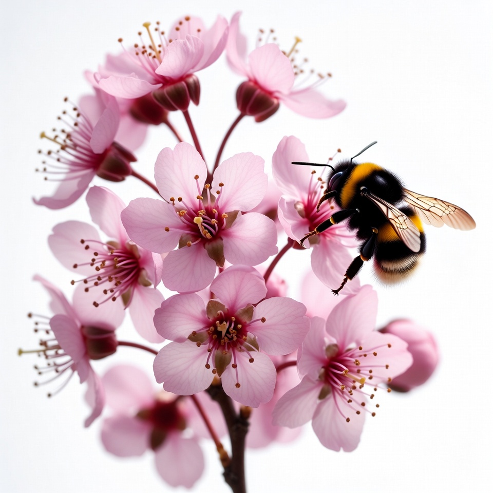 Bumblebee on pink cherry blossoms Bumblebee on pink cherry blossoms