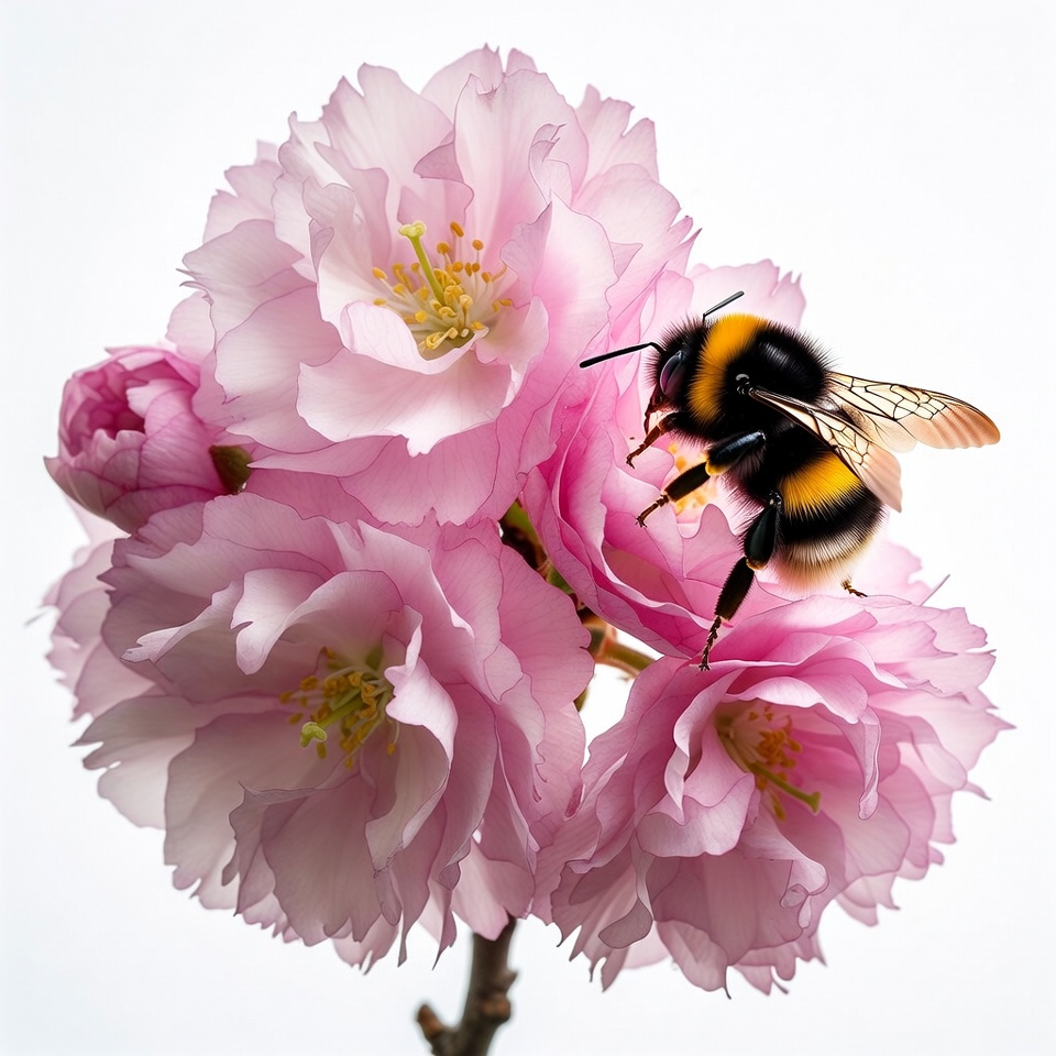 Bumblebee on Pink Cherry Blossoms Bumblebee on Pink Cherry Blossoms