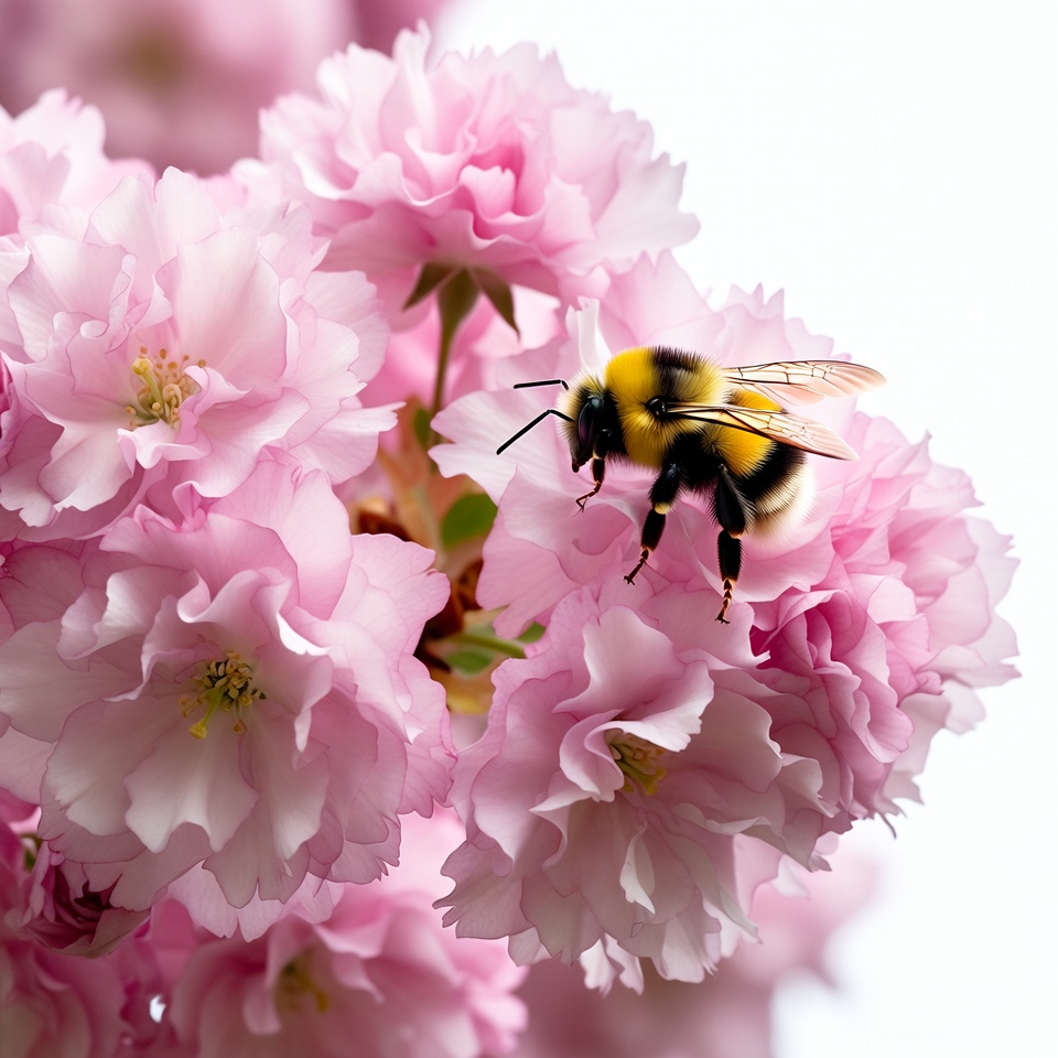 Bumblebee on pink cherry blossoms Bumblebee on pink cherry blossoms