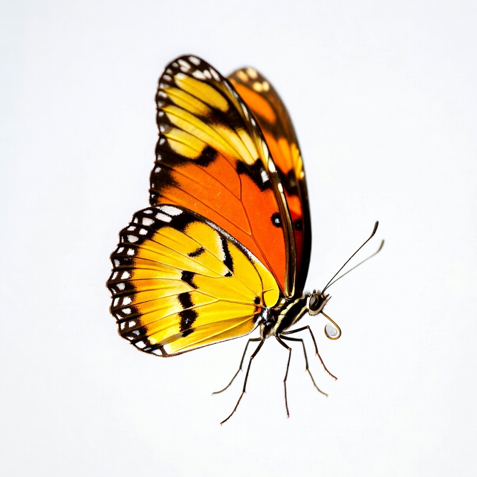 Orange and yellow butterfly on white background Orange and yellow butterfly on white background