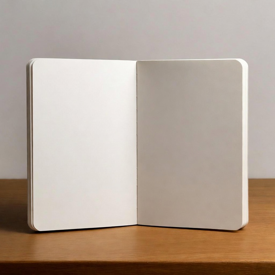 Open Blank Notebook on Wooden Table Open Blank Notebook on Wooden Table