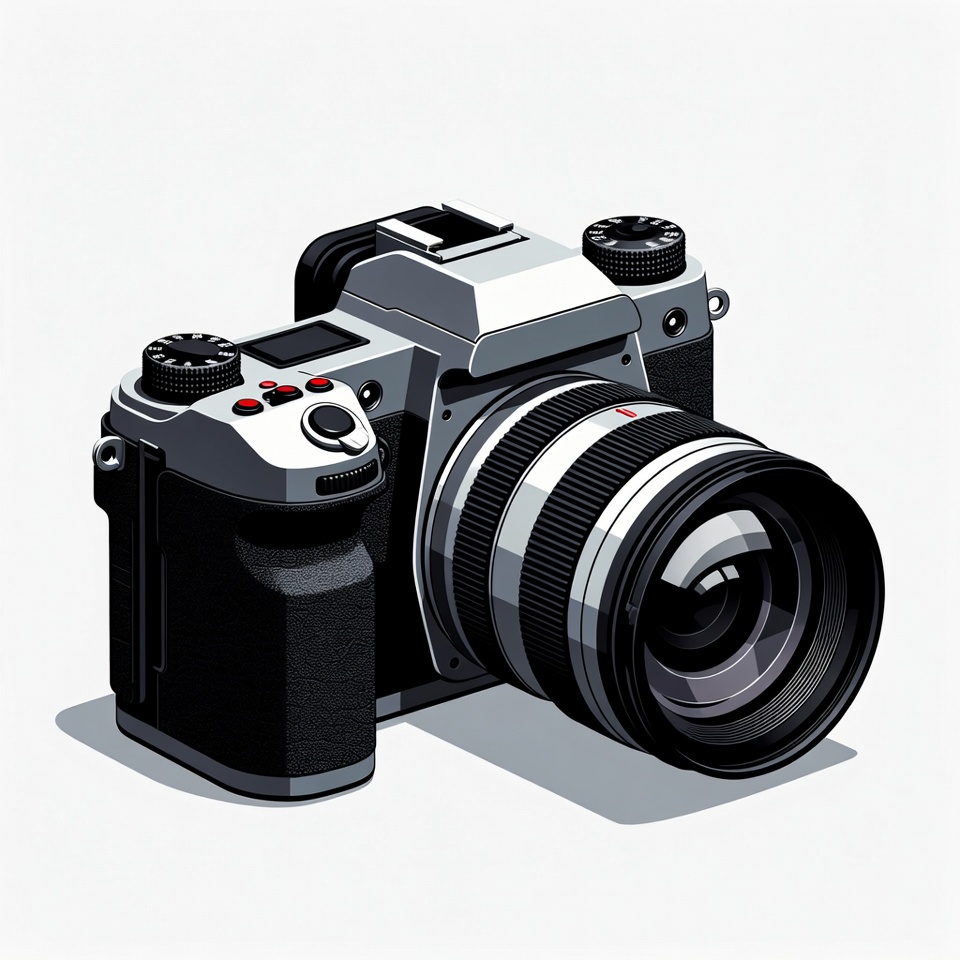 Silver DSLR Camera Illustration Silver DSLR Camera Illustration