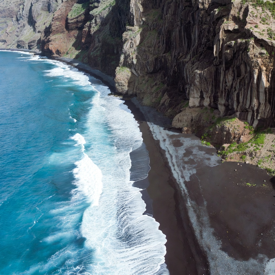 Black Sand Beach with Towering Cliffs Black Sand Beach with Towering Cliffs