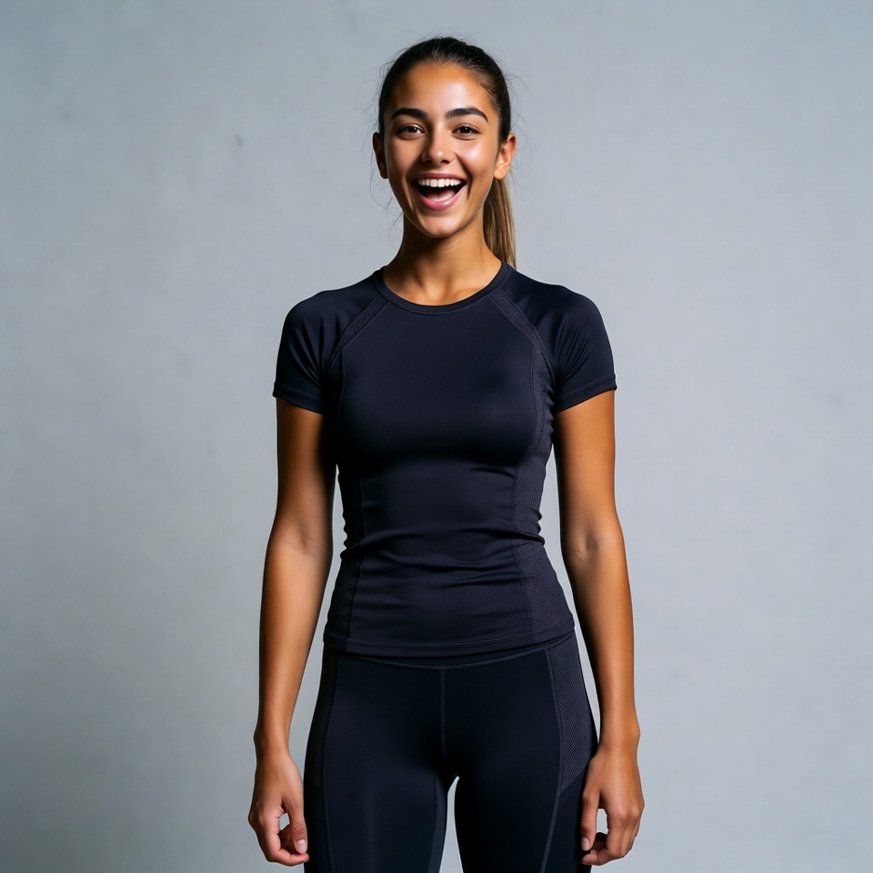 Smiling woman in black workout clothes Smiling woman in black workout clothes