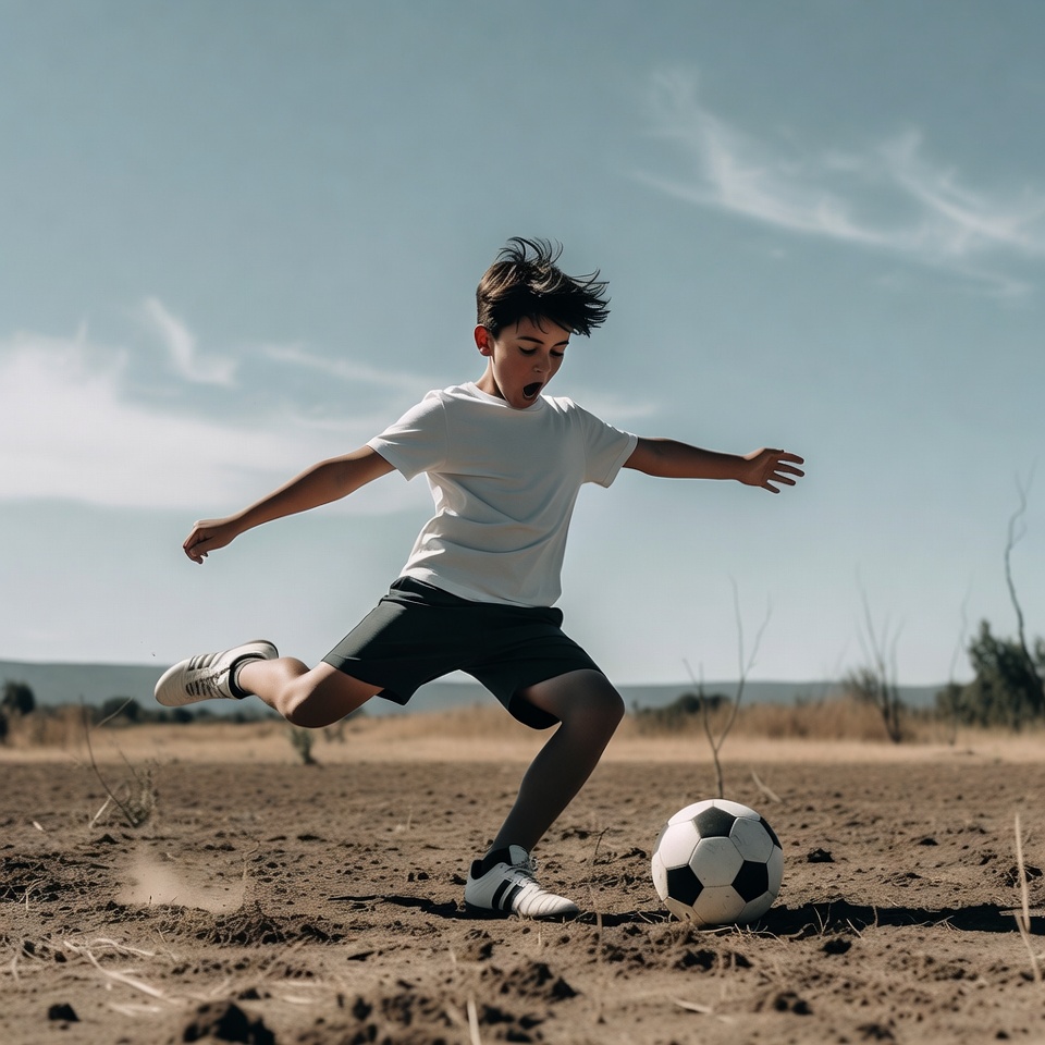 Boy kicking soccer ball outdoors Boy kicking soccer ball outdoors