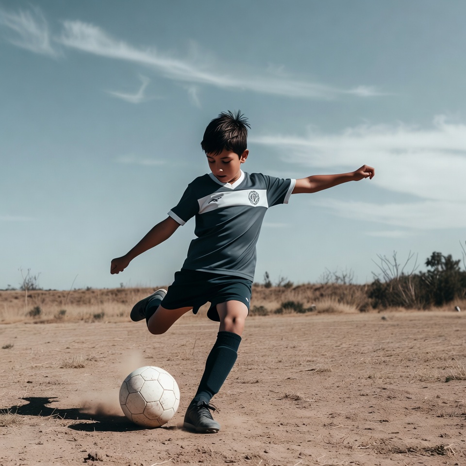 Boy kicking soccer ball outdoors Boy kicking soccer ball outdoors