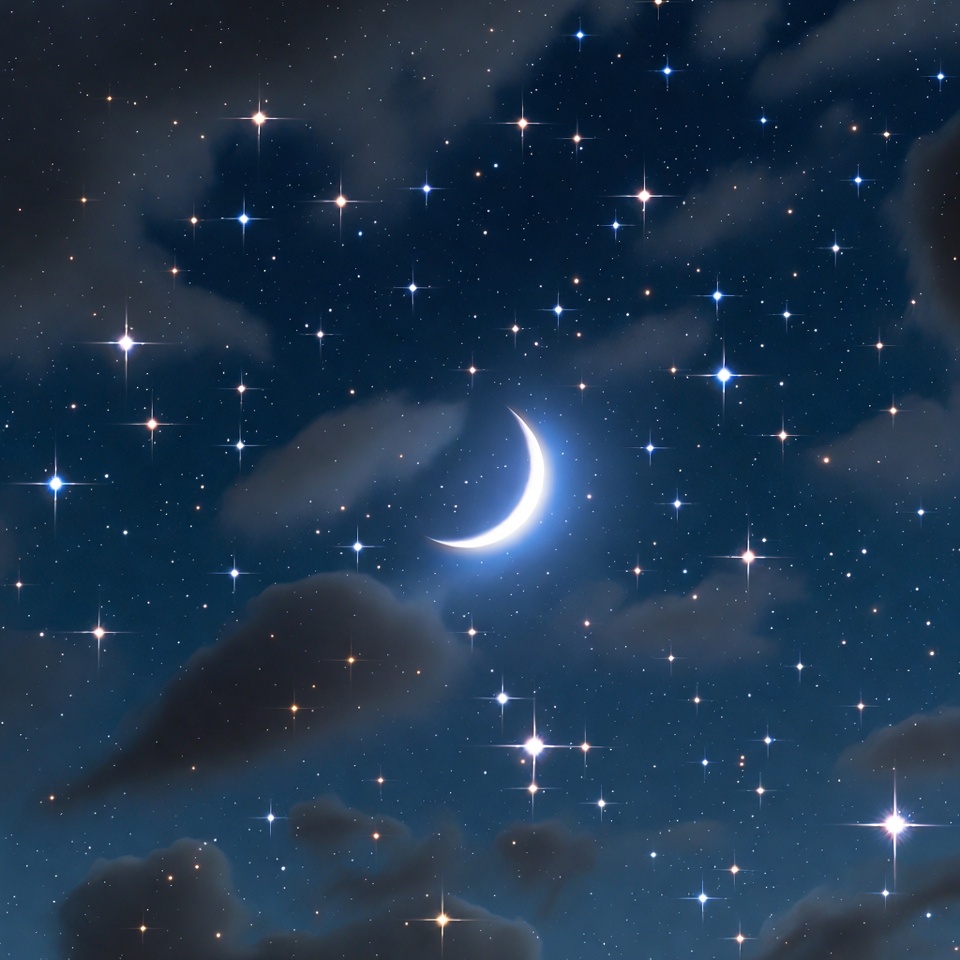 Crescent Moon in Starry Night Sky Crescent Moon in Starry Night Sky